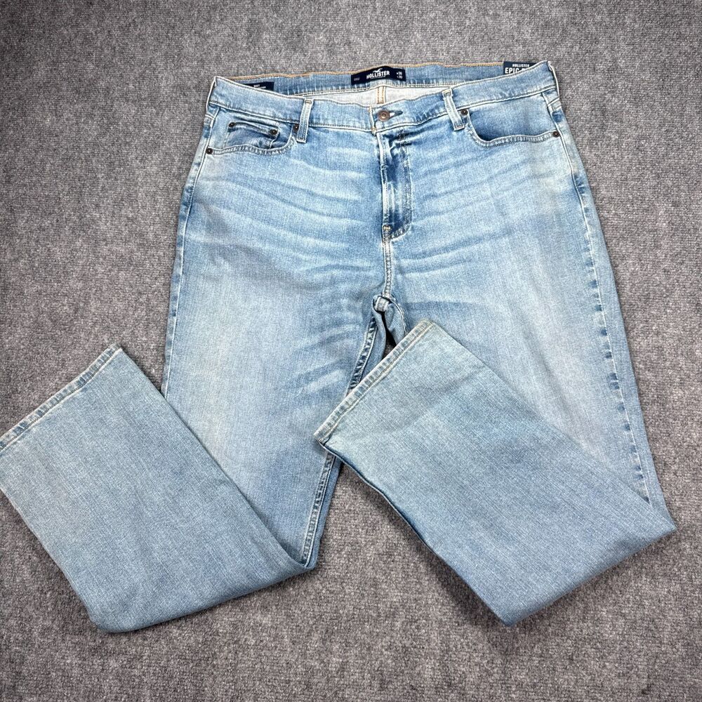 New Hollister Boot Jeans Men's Size 38x30 Light Wash Epic Flex Denim Pants NWT